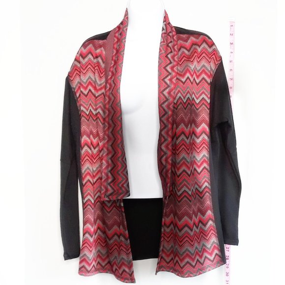 ONQUE • Small cardigan black red multi-color striped colorful Fall women's - Picture 1 of 5
